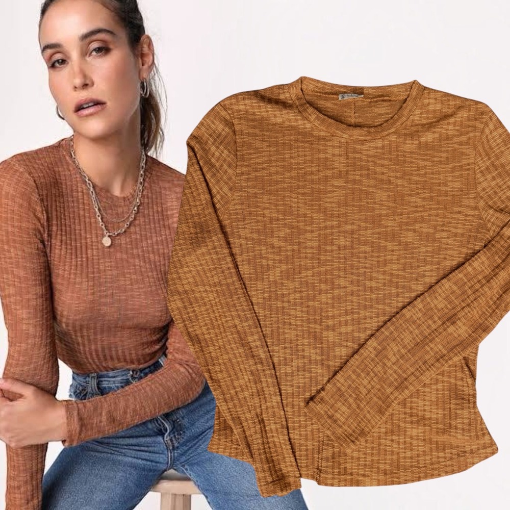 Free People Be Yours Ribbed Layering Top Cedar Rust Brown Large
